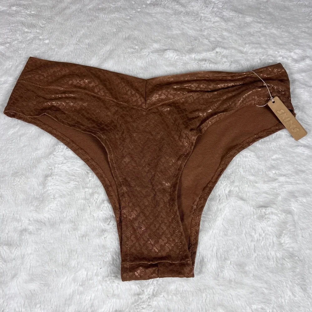 SKIMS Metallic Snake Cheeky Brief Panty Cacao Brown PN-BYS-1978 Womens Size 2X